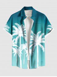 Plus Size Coconut Tree Dip Dye Ombre Print Hawaii Button Pocket Shirt For Men -  