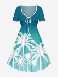 Robe Ligne A Colorée Ombrée Cocotier Imprimée de Grande Taille - Vert 2X