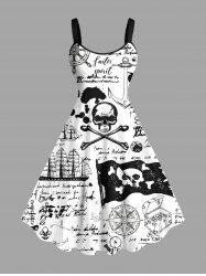 Plus Size Ink Painting Skull Compass Rudder Letter Sailboat Cruise Print Hawaii A Line Tank Dress -  