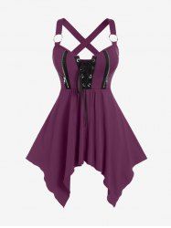 Plus Size Lace Up Zipper Crisscross Handkerchief Tank Top -  