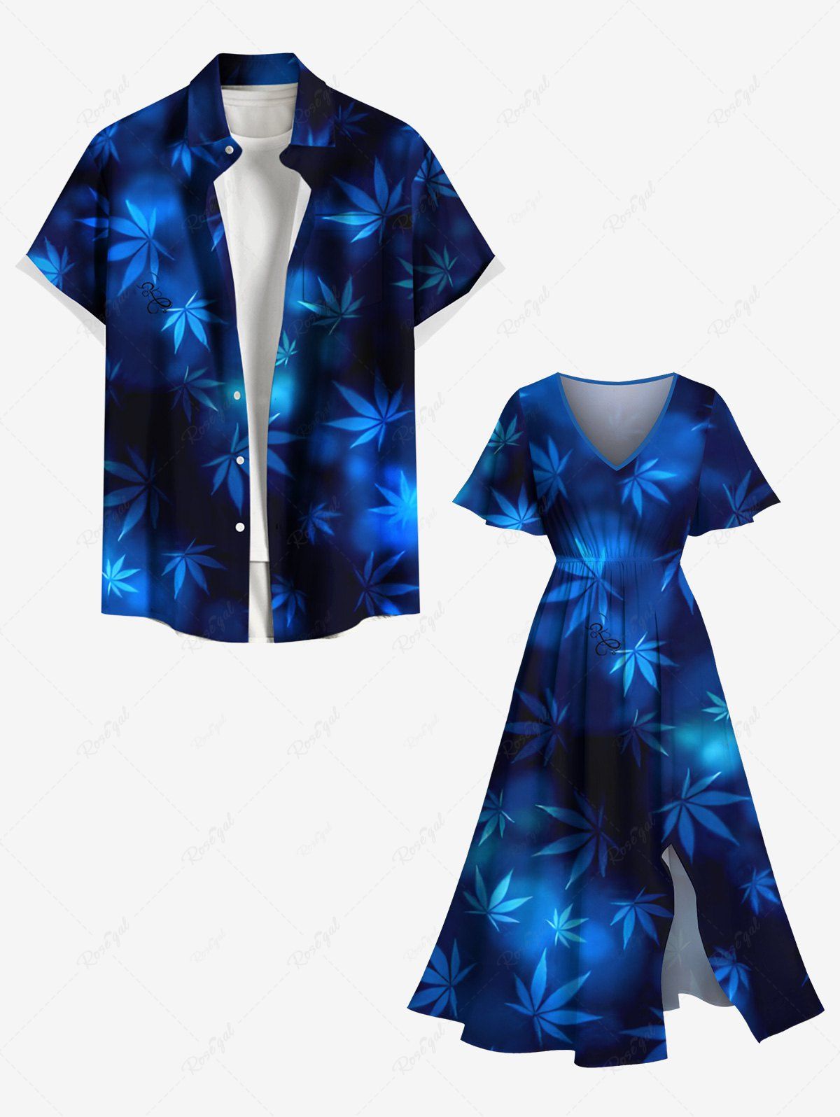 Cheap Ombre Maple Leaves Print Plus Size Matching Hawaii Beach Outfit For Couples  