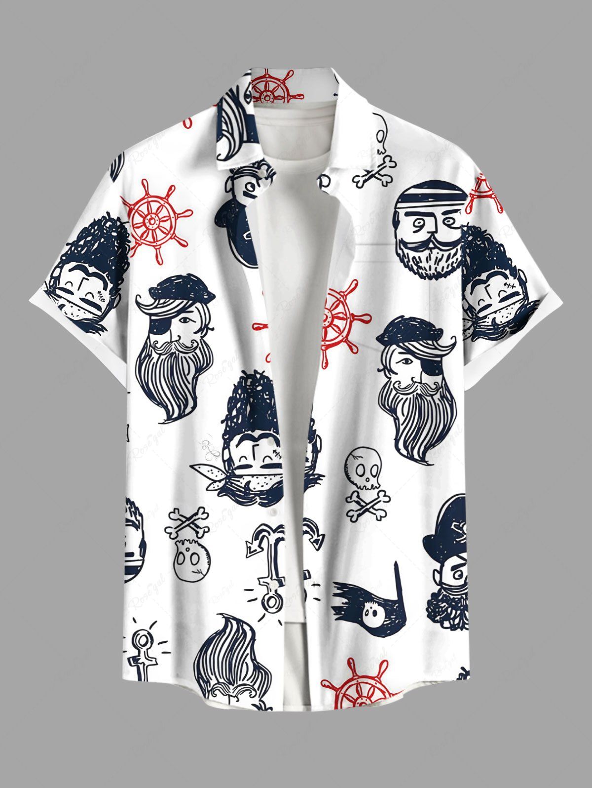 Buy Plus Size Skull Funny Pirate Rudder Cruise Print Hawaii Button Pocket Shirt For Men  