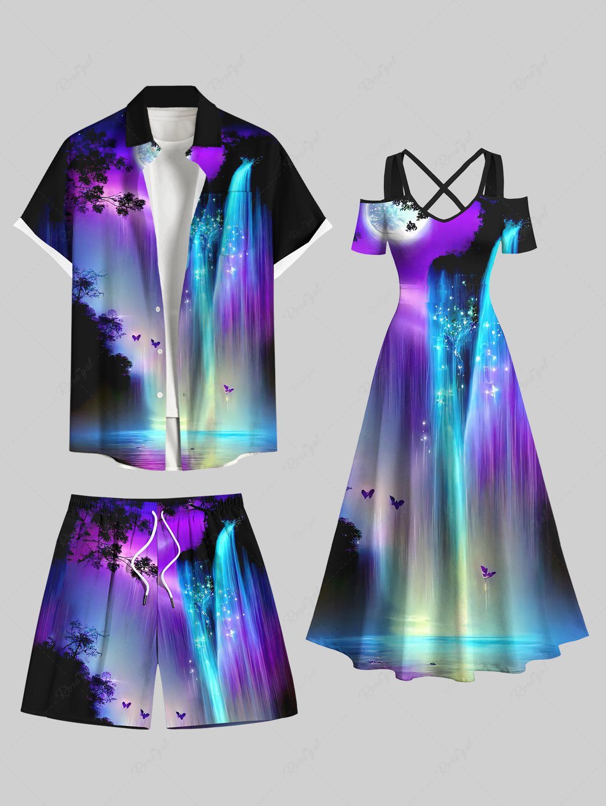 Tenue de Plage en Dégradé de Couleurs à Imprimé Papillons Montagne et Arbres Grande-Taille Multi-A 