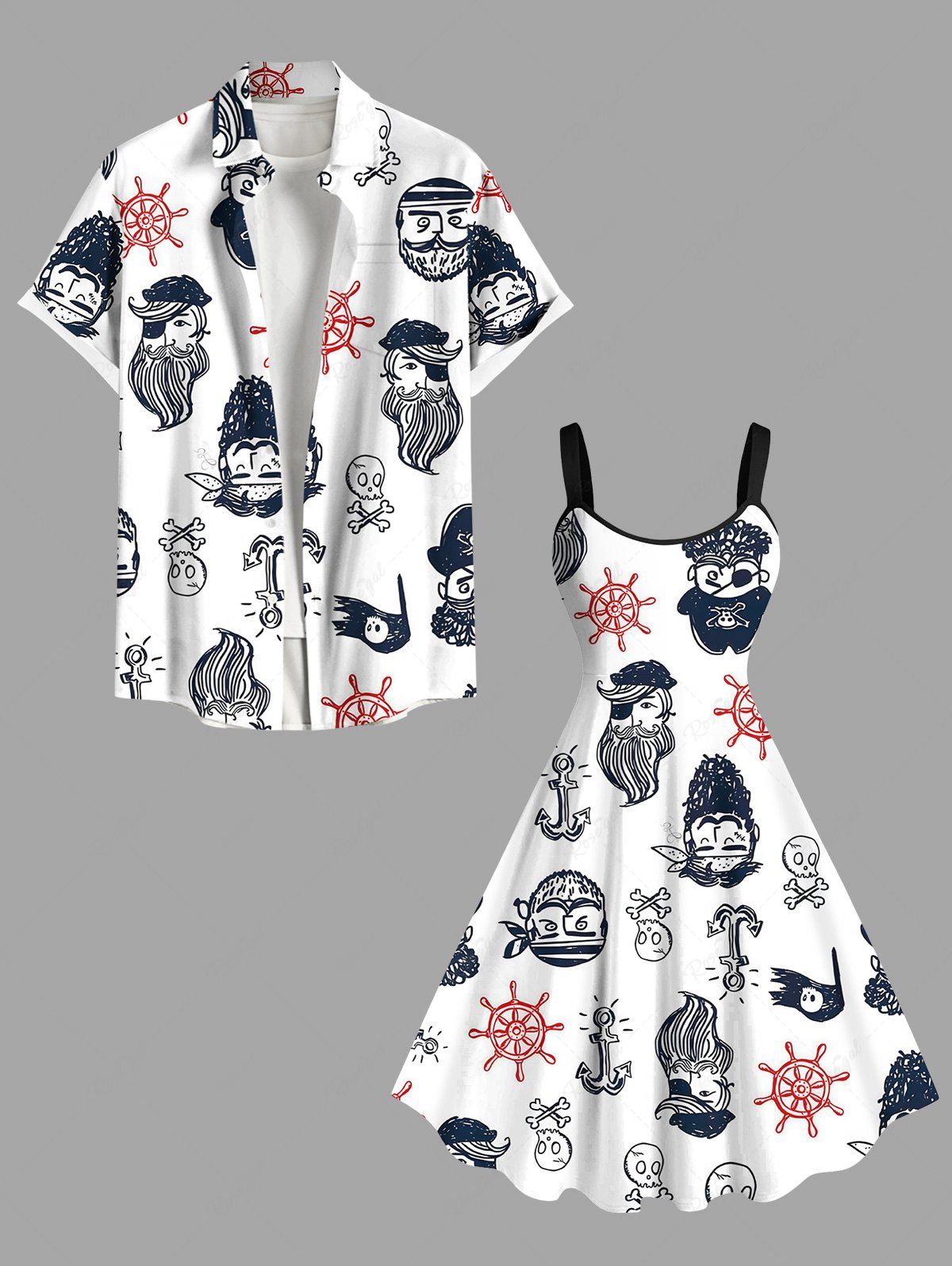 Maillot de Plage Grande Taille Imprimé Crâne de Pirate Drôle Mignonne pour Couples Blanc 