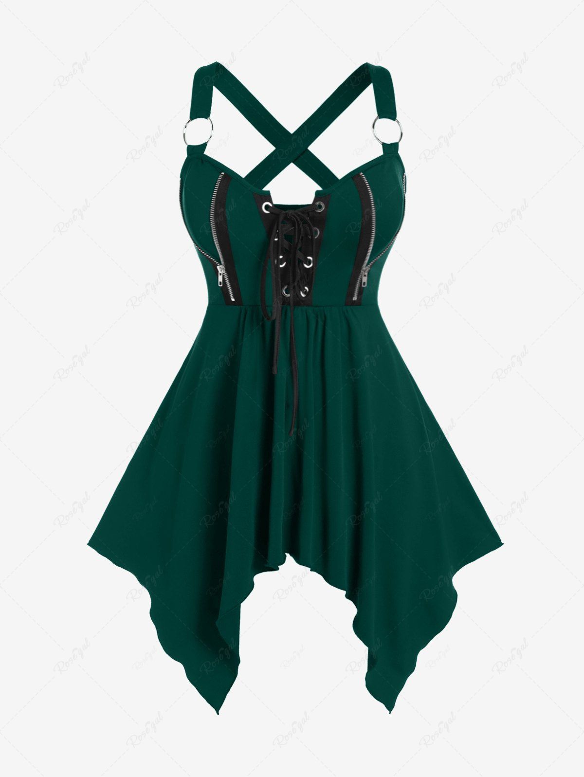 Sale Plus Size Lace Up Zipper Crisscross Handkerchief Tank Top  