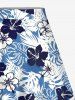 Solid Cinched Cami Top and Tropical Leaf Flower Print Split A Line Skirt Plus Size Matching Set -  