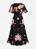 Tenue de Plage Tendance Contrastante Imprimé Pétales de Fleurs Grande Taille pour Couples - Noir 