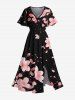 Tenue de Plage Tendance Contrastante Imprimé Pétales de Fleurs Grande Taille pour Couples - Noir 