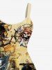 Maillot de Plage Grande Taille Imprimé Gouvernail et Carte de Pirate pour Couples - café lumière 