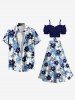 Floral Tropical Leaves Print Plus Size Matching Hawaii Beach Outfit For Couples -  