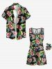 Matching Hawaii Shirt and Romper Plus Size Beach Outfit Tropical Leaf Hibiscus Print for Couples -  