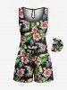 Matching Hawaii Shirt and Romper Plus Size Beach Outfit Tropical Leaf Hibiscus Print for Couples -  
