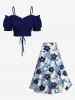 Plus Size Tropical Leaves Floral Print Hawaii Split A Line Skirt -  