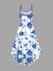 Plus Size Ombre Flower Leaf Branch Print Hawaii High Low Asymmetric Cami Dress -  