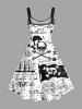 Plus Size Ink Painting Skull Compass Rudder Letter Sailboat Cruise Print Hawaii A Line Tank Dress -  