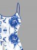 Plus Size Ombre Floral Leaves Branch Print Hawaii High Low Asymmetric Cami Dress -  