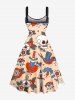 Plus Size Skull Floral Clock Sword Heart Bird Print Hawaii Lace Up A Line Tank Dress -  