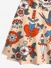 Plus Size Skull Floral Clock Sword Heart Bird Print Hawaii Lace Up A Line Tank Dress -  