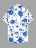 Plus Size Ombre Flower Leaf Branch Print Hawaii Button Pocket Shirt For Men -  
