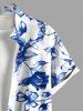 Plus Size Ombre Flower Leaf Branch Print Hawaii Button Pocket Shirt For Men -  