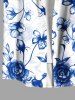 Plus Size Ombre Flower Leaf Branch Print Hawaii Button Pocket Shirt For Men -  