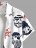 Plus Size Skull Funny Pirate Rudder Cruise Print Hawaii Button Pocket Shirt For Men -  