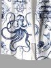 Plus Size Octopus Shell Shark Sailboat Mermaid Coral Lighthouse Cruise Print Hawaii Button Pocket Shirt For Men -  