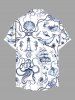 Chemise Formelle Jointive Requin Pieuvre Coquille et Requin Imprimés avec Poche de Grande Taille pour Homme - Blanc 6XL