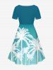 Plus Size Coconut Tree Dip Dye Ombre Print Hawaii Cinched A Line Dress -  