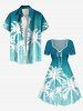 Plus Size Coconut Tree Dip Dye Ombre Print Hawaii Cinched A Line Dress -  