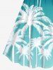 Plus Size Coconut Tree Dip Dye Ombre Print Hawaii Cinched A Line Dress -  