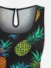 Plus Size Colorful Pineapple Print Hawaii Drawstring Pocket Jumpsuit -  
