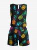 Plus Size Colorful Pineapple Print Hawaii Drawstring Pocket Jumpsuit -  