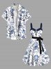 Plus Size Octopus Shell Shark Sailboat Mermaid Coral Lighthouse Cruise Print Hawaii A Line Dress with Removable Belt -  