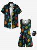 Plus Size Colorful Pineapple Print Hawaii Drawstring Pocket Jumpsuit -  