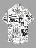 Plus Size Ink Painting Skull Compass Rudder Letter Sailboat Cruise Print Hawaii Button Pocket Shirt For Men -  