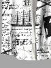 Plus Size Ink Painting Skull Compass Rudder Letter Sailboat Cruise Print Hawaii Button Pocket Shirt For Men -  