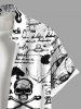 Chemise Plissée Rose Lettre Peinture D'Encre avec Poche de Grande Taille en Lin pour Homme - Blanc 6XL