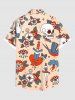 Plus Size Skull Floral Clock Sword Heart Bird Print Hawaii Button Pocket Shirt For Men -  