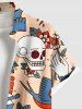 Plus Size Skull Floral Clock Sword Heart Bird Print Hawaii Button Pocket Shirt For Men -  