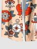 Plus Size Skull Floral Clock Sword Heart Bird Print Hawaii Button Pocket Shirt For Men -  