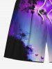 Short de Plage Ombré Arbre et Galaxie Imprimés de Grande Taille à Paillettes - Noir 8XL