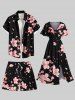 Short de Plage Hawaïen Fleuri Imprimé de Grande Taille à Cordon - Noir 8XL