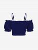 Plus Size Cold Shoulder Puff Sleeve Solid Cinched Cami Top -  