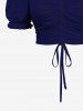 Plus Size Cold Shoulder Puff Sleeve Solid Cinched Cami Top -  