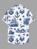 Plus Size Skulls Pirate Ship Anchor Cruise Print Buttons Pocket Hawaii Shirt For Men -  