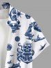 Plus Size Skulls Pirate Ship Anchor Cruise Print Buttons Pocket Hawaii Shirt For Men -  