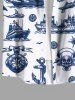 Plus Size Skulls Pirate Ship Anchor Cruise Print Buttons Pocket Hawaii Shirt For Men -  