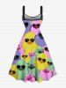 Plus Size Colorful Ducks Print Lace Up Panel Hawaii Tank Dress -  