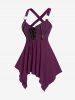 Plus Size Lace Up Zipper Crisscross Handkerchief Tank Top -  